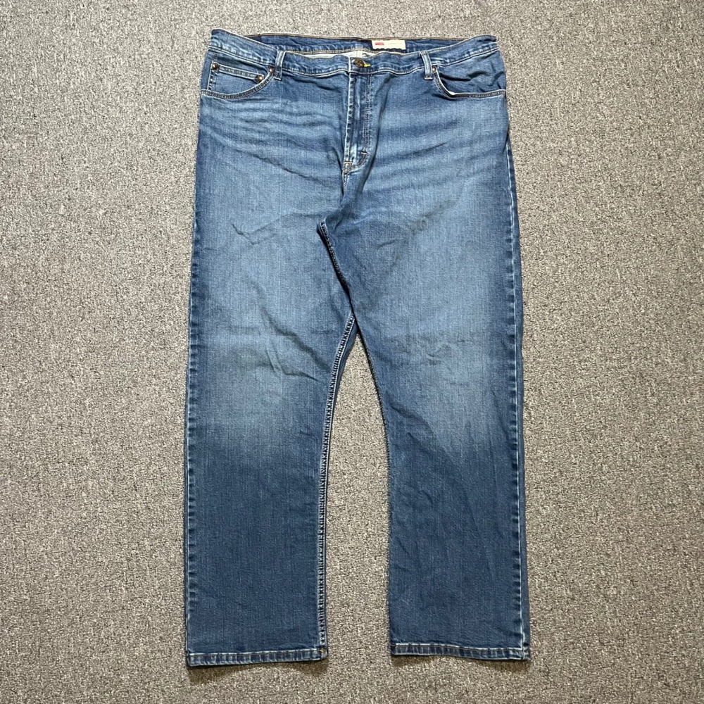 Wrangler Straight Fit Jeans 42x30 Blue Denim Stretch‎ Casual Five Pocket Mens